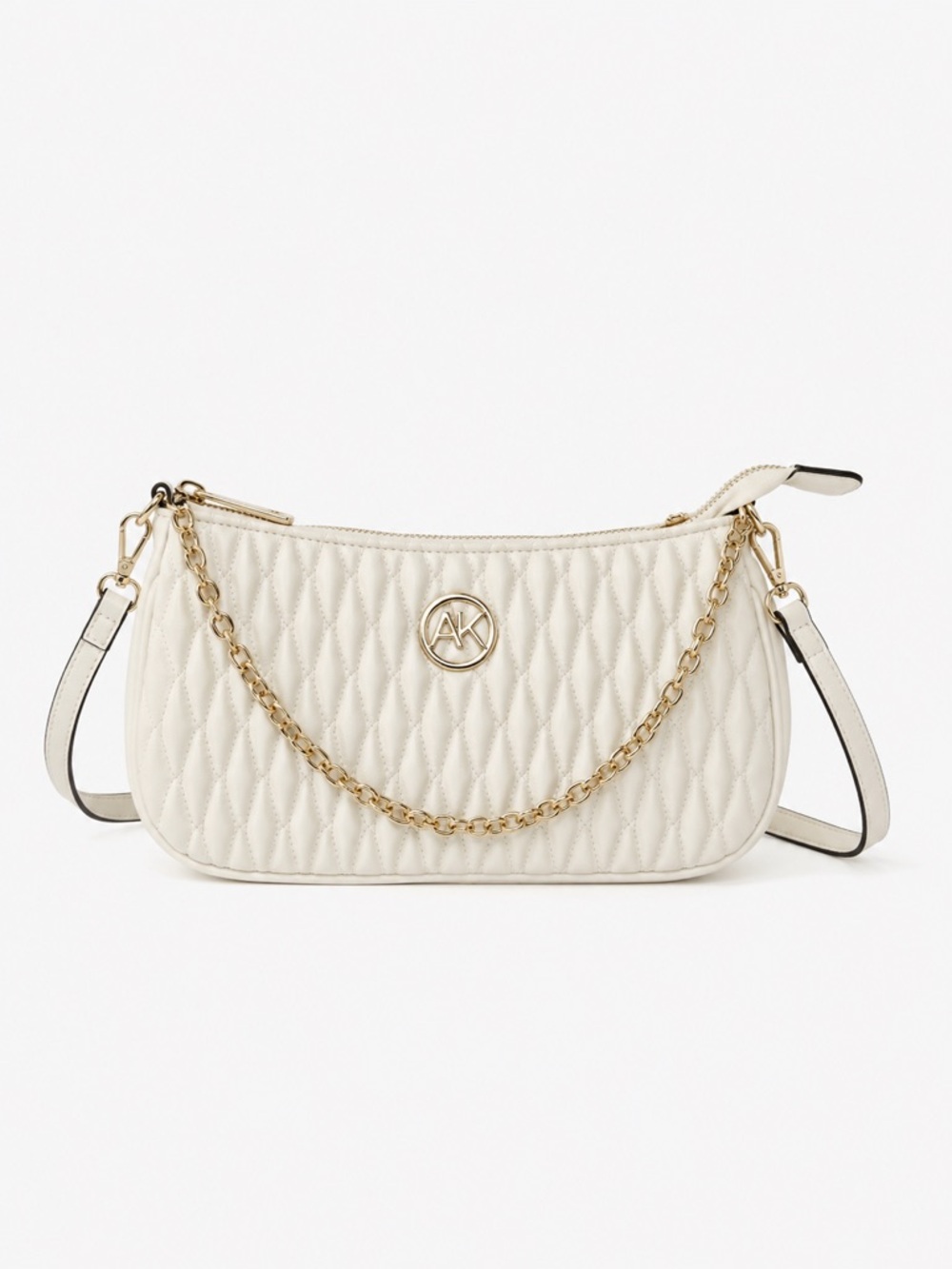 AK Anne Klein White Quilted Convertible Crossbody Shoulder Bag Gold Chain